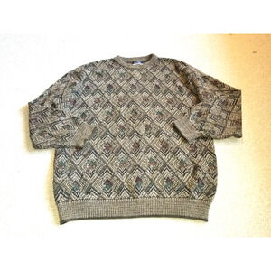 Mens Sweater-JOS. A. BANK-beige/green/brown diamond Grandpacore Academia-XL
